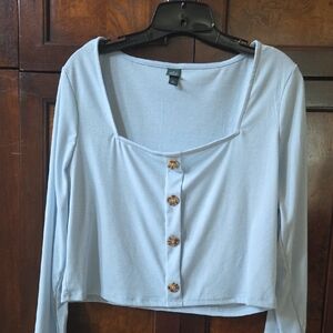 Wild Fable Blue Buttoned Crop Blouse